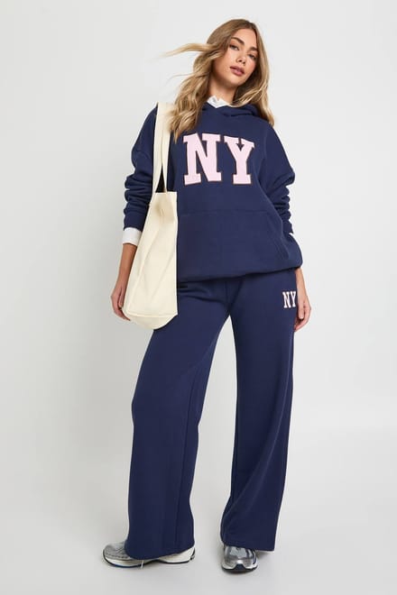 boohoo Dames NY Applique Hoodie Trainingspak | Marineblauw | Maat: Medium