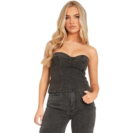 Missy Empire Dames/Dames Denim Corset Top (Zwart)