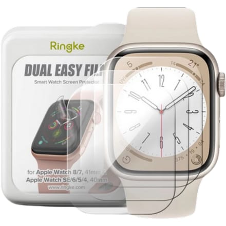 Ringke Dual Easy Geschikt voor Apple Watch 7 / 8 / 9 (41MM) / Apple Watch 4 / 5 / 6 / SE (40MM) Screen Protector Folie (3-Pack)