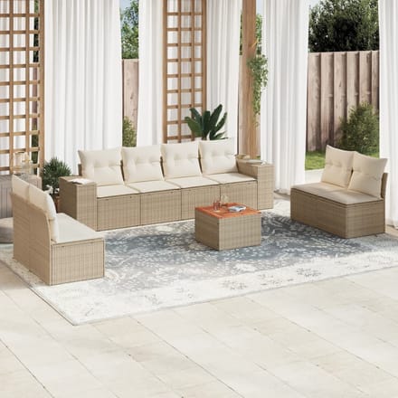 vidaXL - 9-delige - Loungeset - met - kussens - poly - rattan - beige