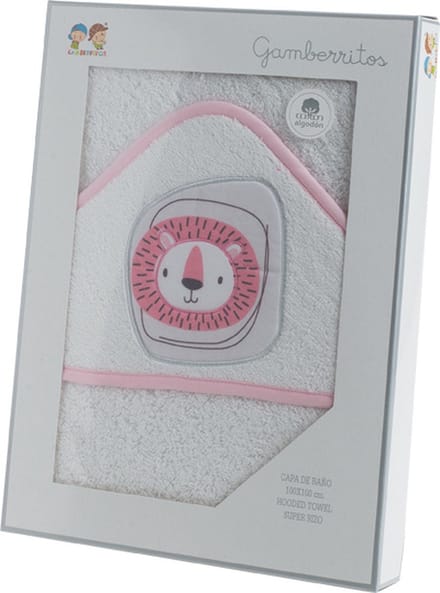 Gamberritos Badcape Leeuw 100 X 100 Cm Katoen Wit/roze