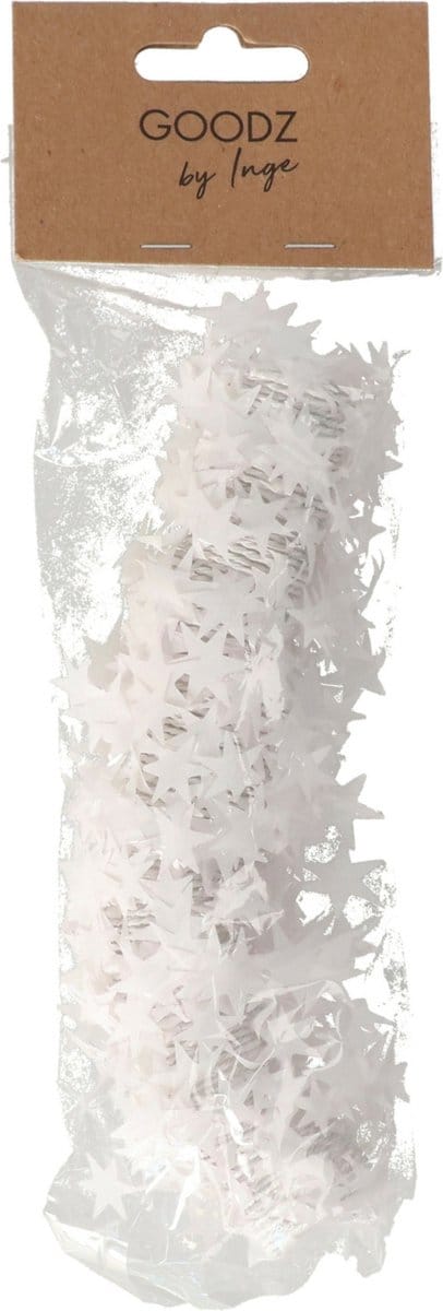 Inge Christmas Goods Spiraal kerstslinger - wit -folie - 750 cm- sterren -kerstboomslinger