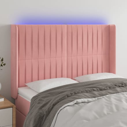 vidaXL - Hoofdbord - LED - 147x16x118/128 - cm - fluweel - roze