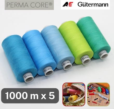 Gütermann Perma Core Naaigaren – 5 × 1000 m – Professioneel Polyestergaren – Blauw-Groene Mix