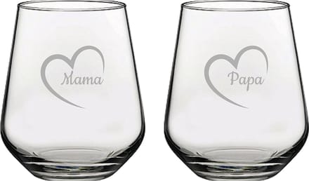 Gegraveerde Drinkglas 42,5cl Mama met hartje & Papa met hartje