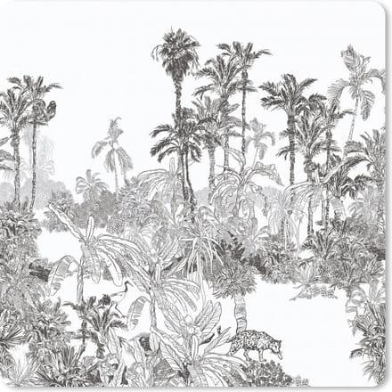 Muismat 20x20 cm - Mousepad Jungle - Zwart - Wit - Muismatten