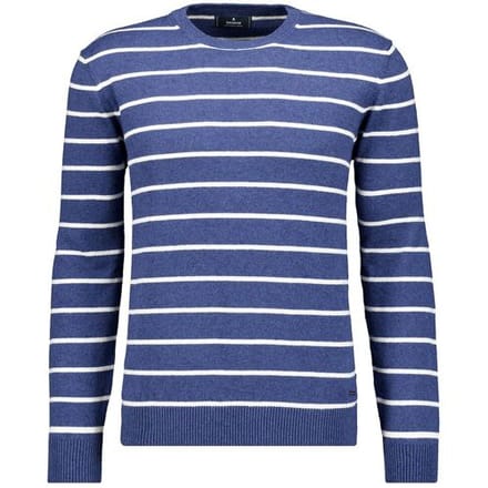 Ragman Trui Cotton Linnen Knit Round Neck Stripe Night Blue / male