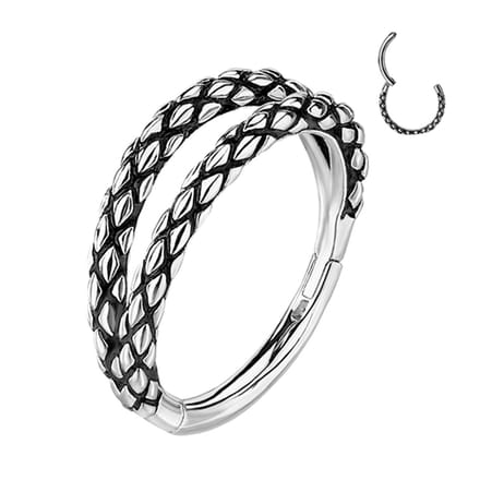 Piercing PVD Double Hoop Oxidized Lizard Skin 1.2x8 - zilver - LMPiercings