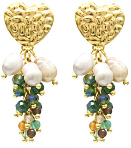 Oorbellen - Hart en Parels - RVS - 4,5 cm - Groen – valentijn – cadeau
