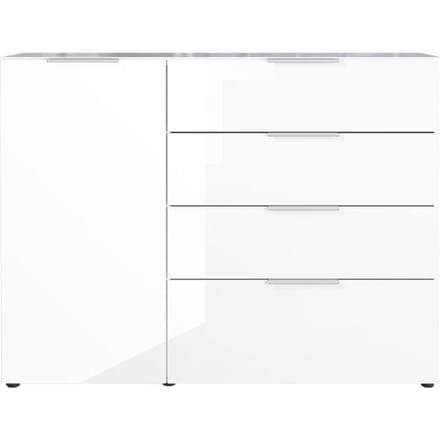 Dressoir, met 4 laden en 1 deur, glazen front en bovenblad, B 1340 x D 420 x H 1020 mm, wit