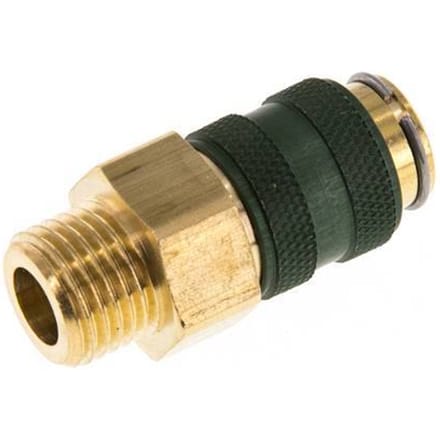 Messing DN 5 Groen Luchtkoppeling Snelkoppeling G 1/4 inch Buitendraad Double Shut-Off - CLS5-M-B-GRE-SV-014