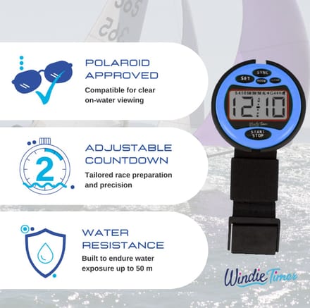 Windie Timer Pro – Professionele Regatta Stopwatch, Waterdicht tot 50m & Schokbestendig - Blauw