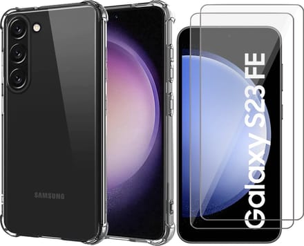 Hoesje geschikt voor Samsung Galaxy S23 FE - 2x Screenprotector Glas - Shockproof Transparant