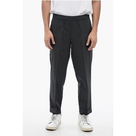Gerimpelde katoenen REM Slim Fit-broek in grijs