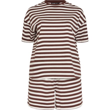 Yours Bruin Gestreept Tshirt En Shorts Set Size 42