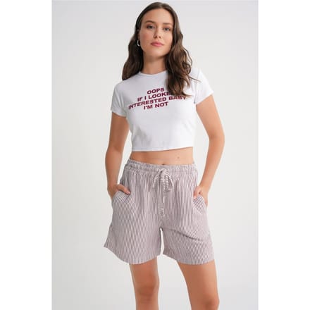 Hoge Taille Gestreepte Wijde Broekshorts