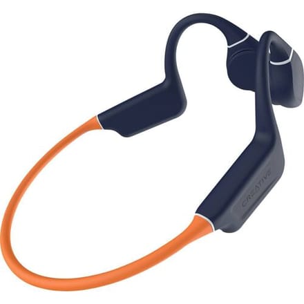 Creative Outlier Free Pro+ Bone-conduction-IPX8-sport hoofdtelefoon met Bluetooth 5.3, verstelbare conducties, geintegreerde 8 GB MP3-speler, tot 10 uur batterijduur, geintegreerde microfoon,waterdicht (blauw en oranje)