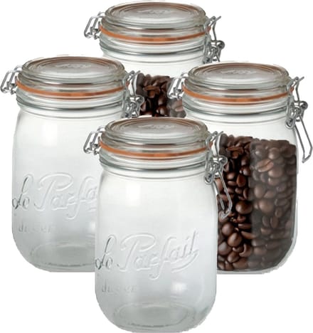 Le Parfait Voorraad/weckpot - 4x - glas - transparant - 14,5 x 8,5 cm - 750 ml