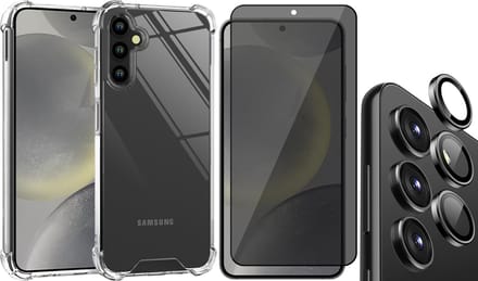 Hoesje geschikt voor Samsung Galaxy S24 - Privacy Screenprotector Volledig Dekkend Glas & Camera Protector - Shockproof Transparant