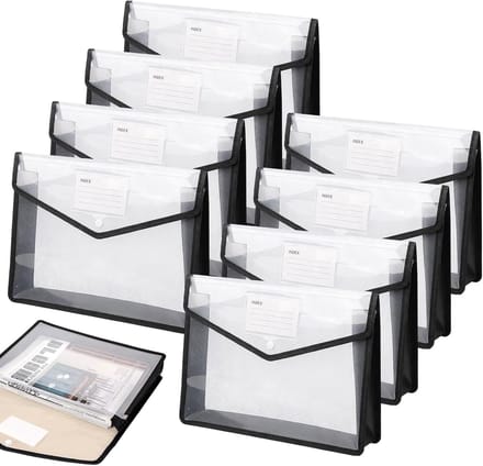 Set van 8 A4 Documentmappen, Waterdichte Plastic Folders met Labels, Ideaal voor Kantoor, School en Reizen