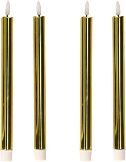 Anna's Collection LED dinerkaarsen - 4x st - goud glimmend - 25 cm - met timer - 3D vlam