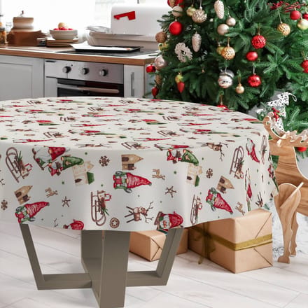 ANRO Tafelkleed Kerstkabouter Meerkleurig Rond Ø100cm Rechte rand Afwasbaar Waterafstotend Binnen & Buiten
