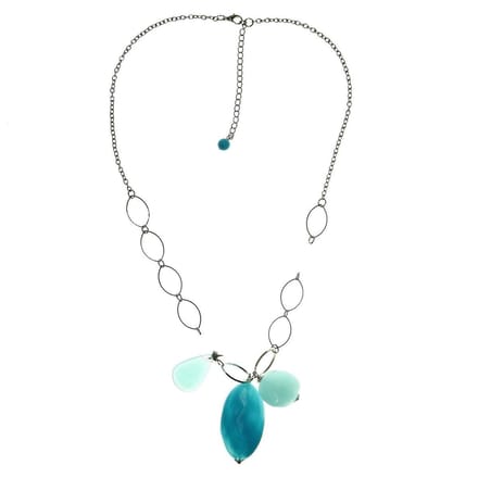 Behave - Ketting dames statement stijl - zilverkleur blauw accent - 56,5 cm