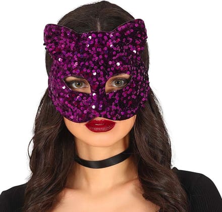 Fiestas Guirca - Masker Paarse Pailletten Kat