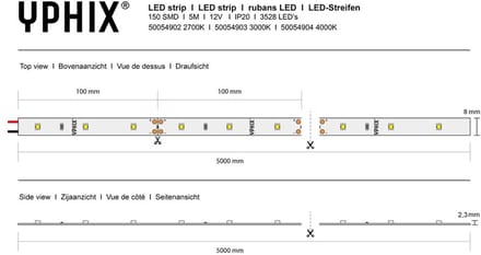 LED strip 5m 12V 2700K IP20 150 SMD 3528 LEDS