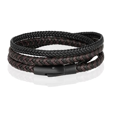 Armband Dubbel Gevlochten Leer - Zwart Bruin-23cm