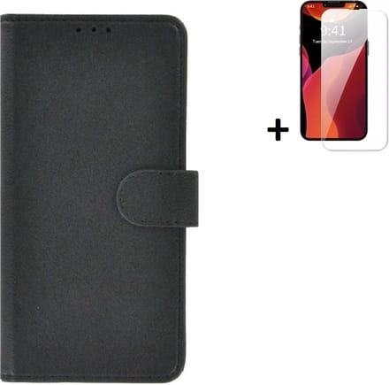 Geschikt voor iPhone 14 Plus Hoesje - Bookcase - iPhone 14 Plus Screenprotector - Pu Leder Wallet Book Case Zwart Cover + Screenprotector