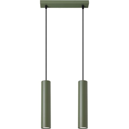 Hanglamp LAGOS 2 met 2 cilindrische kappen naast elkaar - Sollux Lighting - IP20 - Olijfgroen staal behuizing - 30 x 6 x 105 cm - 2 x GU10 LED, exclusief lichtbron - 2 x 10 W - Industriële hanglamp voor slaapkamer, woonkamer en gang