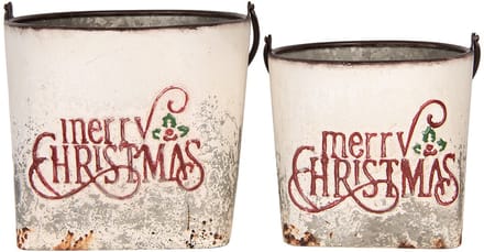Clayre & Eef Decoratie Emmer Set van 2 27x25x23/40 / 31x30x27/47 cm Wit Metaal