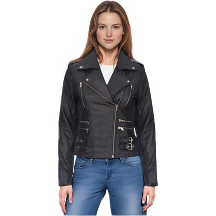 Dames leren zwarte Brando bikerjack - Constantia