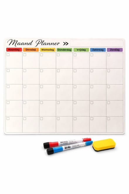 Weekplanner Whiteboard – Magnetisch Planbord – Magnetische Maandplanner – Inclusief Markers & Wisser