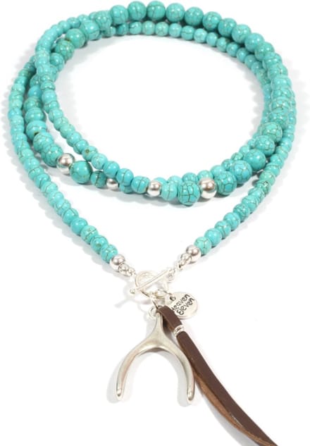 Heaven Eleven - dames - ketting - RVS - turkoois - turquoise - zilver - wishbone - 8mm - 100cm