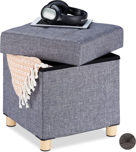 Poef met opbergruimte - stof - 40 x 38 x 38 cm - grijs