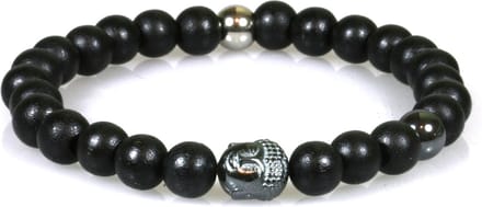IbizaMen - Zwart hout 8mm - hematiet buddha RVS - 21cm