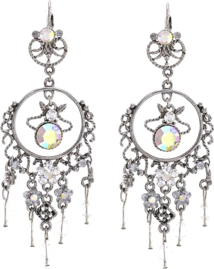 Behave - Dames oorbellen - Zilverkleur steentjes glam feest 8,5 cm