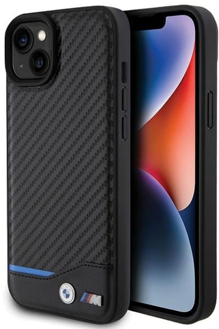 iPhone 15 Plus Backcase hoesje - BMW - Effen Zwart - Leer