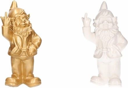 Tuinkabouters - 2x - goud/wit - polystone - 30 cm - middelvinger