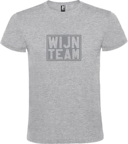 Grijs T shirt met print van " Wijn Team " print Zilver size M