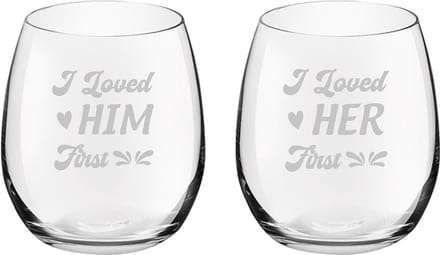 Gegraveerde set drinkglazen 39cl I loved her first - I loved him first