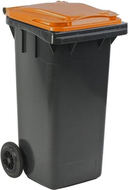 Minicontainer 120 liter grijs met oranje deksel