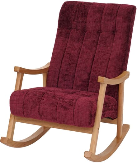 Schommelstoel MCW-K10, relaxfauteuil, hout MVG stof/textiel chenille (465g/m²) ~ bordeaux, frame naturel
