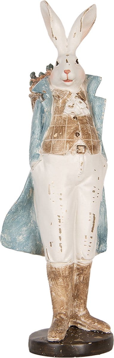Clayre & Eef Decoratie Beeld Konijn 38 cm Wit Blauw Kunststof