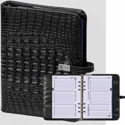 1011-03 hervulbare A5 Ringband Planner Alligator Zwart 1 week per 2 paginas 2026-2027-2028