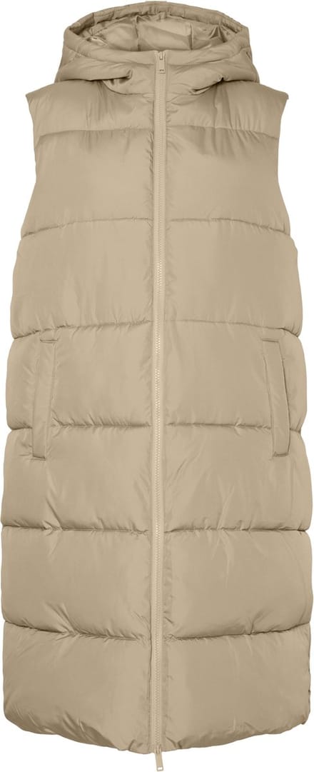 Pieces PCBEE NEW LONG PUFFER VEST BC Dames Bodywarmer Silver Mink - Maat M