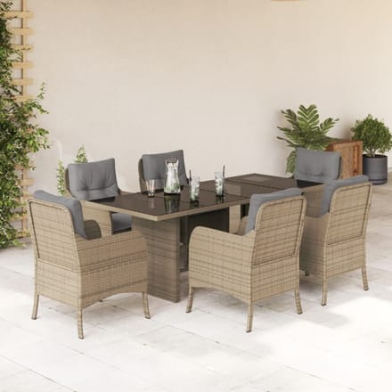 vidaXL - 7-delige - Tuinset - met - kussens - poly - rattan - beige