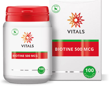 Vitals Biotine 500 mcg - 100 capsules. Bevat een hoge dosering in zuivere vorm.